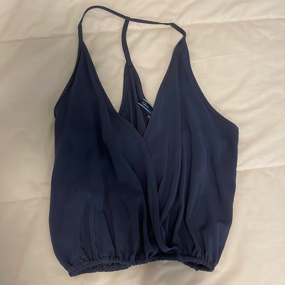 Blue v neck racer back top